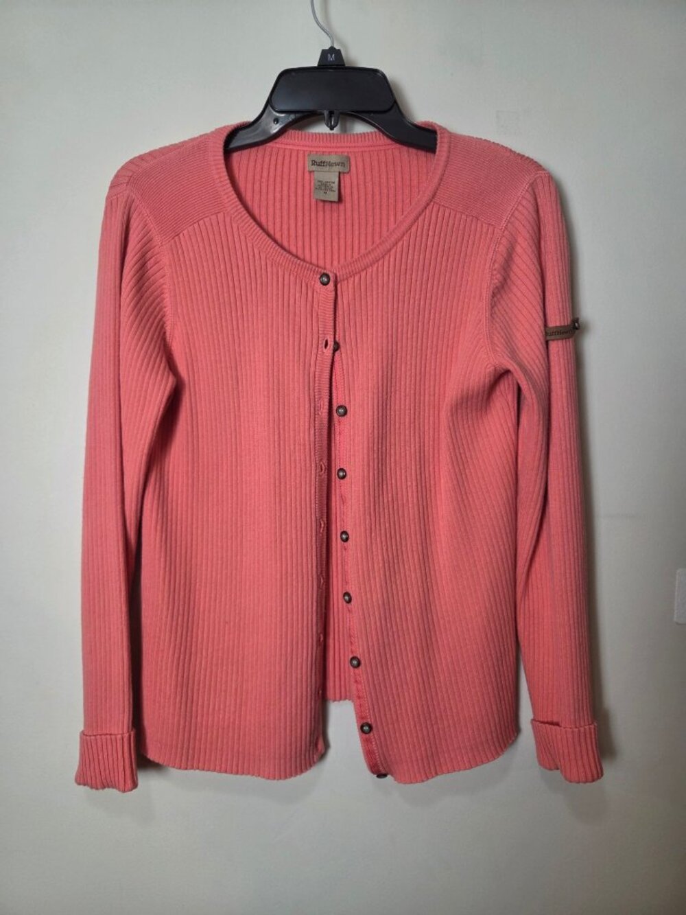 RuffHewn Coral Pink Ribbed Button-Front Cardigan 100% Cotton Size M Australia